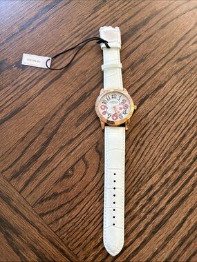 NWT Temporis Women’s Watch w/ Rose Gold Hardware, Beveled Crystals, Leather Band